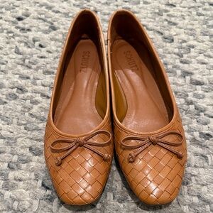 Schutz leather woven basketweave ballet flats tan cognac 8.5